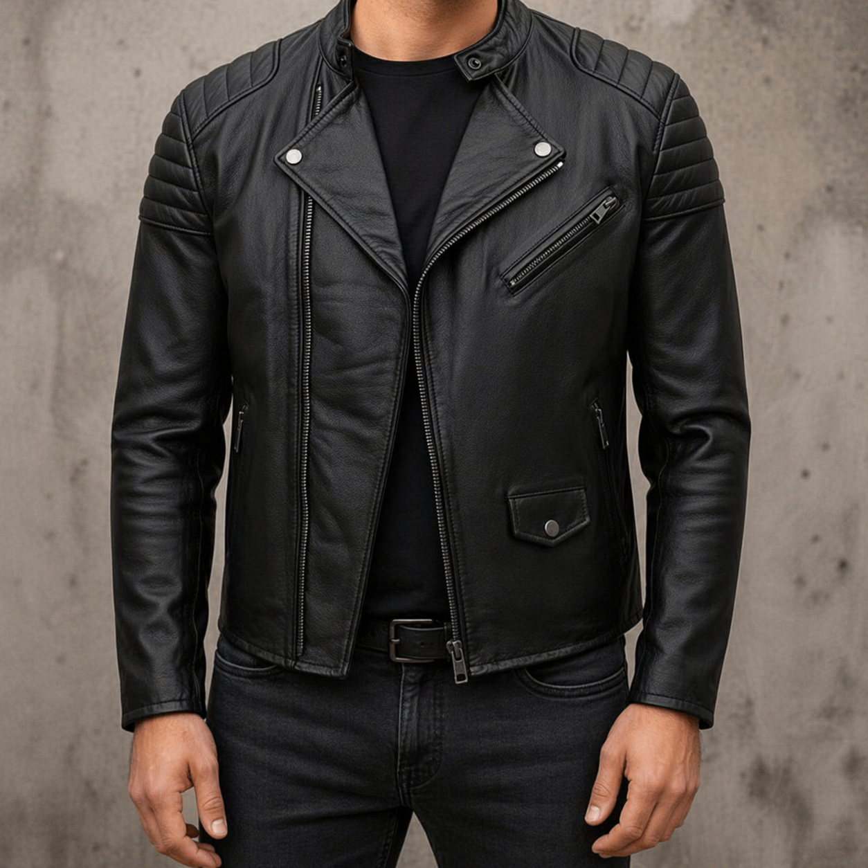 Men’s Biker Jacket – Cow Leather Collar Zip Style Premium Motorcycle Jacket