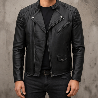 Men’s Biker Jacket – Cow Leather Collar Zip Style Premium Motorcycle Jacket