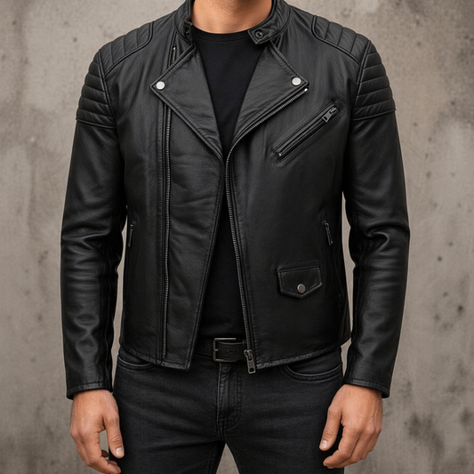 Men’s Biker Jacket – Cow Leather Collar Zip Style Premium Motorcycle Jacket