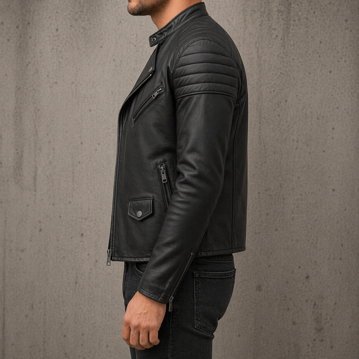 Men’s Biker Jacket – Cow Leather Collar Zip Style Premium Motorcycle Jacket