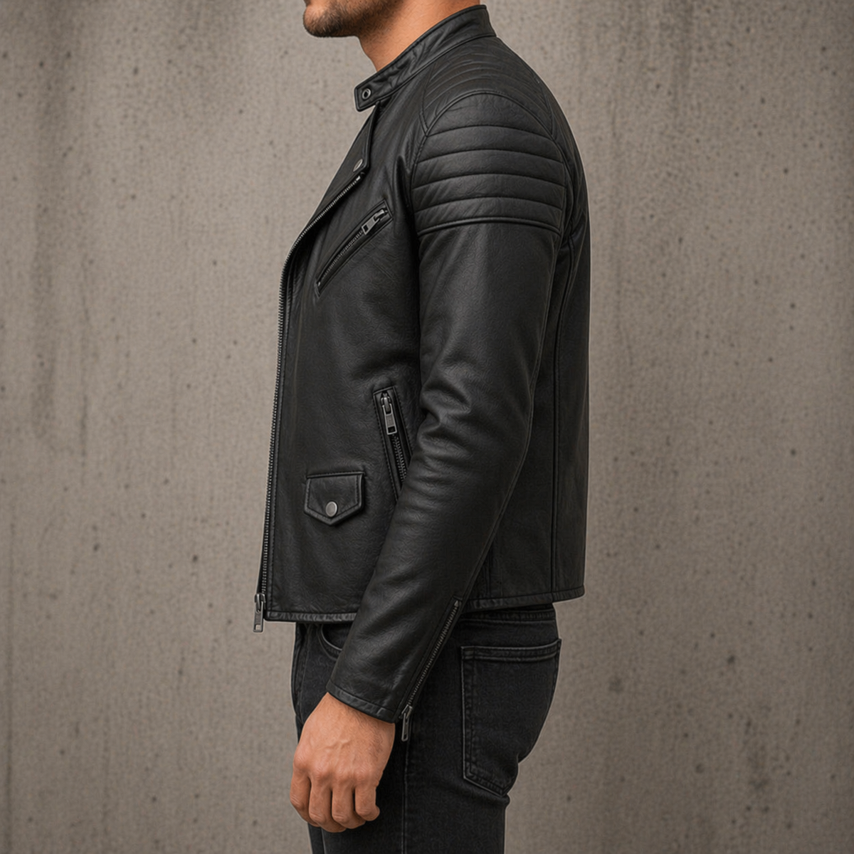 Men’s Biker Jacket – Cow Leather Collar Zip Style Premium Motorcycle Jacket