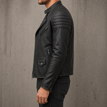 Men’s Biker Jacket – Cow Leather Collar Zip Style Premium Motorcycle Jacket
