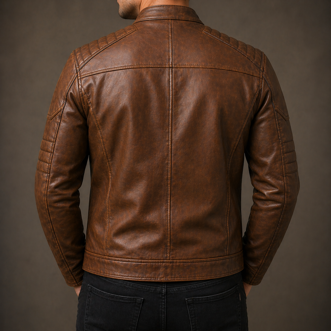 Men Cow leather cafe racer jacket zip