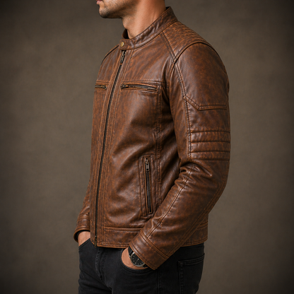 Men Cow leather cafe racer jacket zip