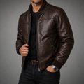 Men’s Sheepskin Leather Jacket – Premium Zip-Up Winter Aviator Style