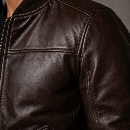 Men’s Sheepskin Leather Bomber Jacket – Premium Zip-Up Winter Aviator Style