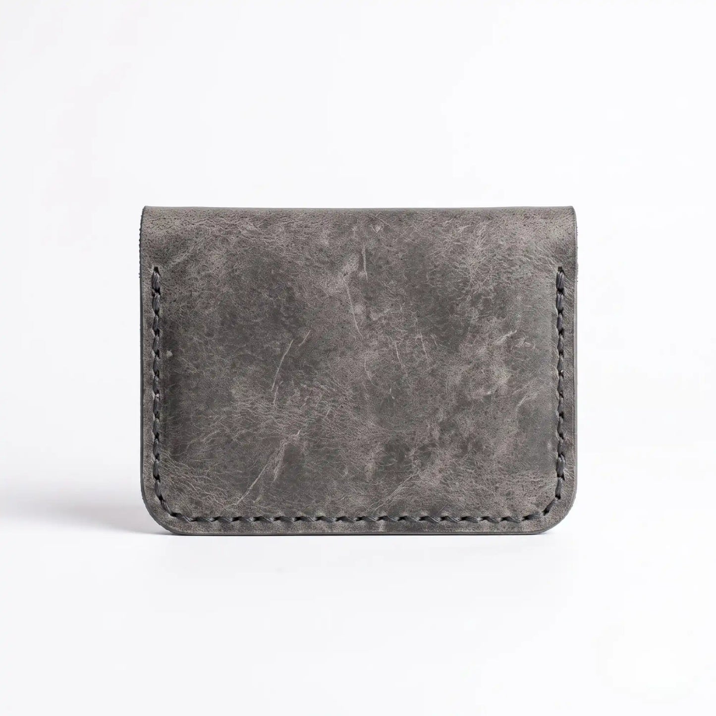 Minimalist Card Holder — Crazy Horse Leather, 4 Card Slots, Diagonal Pocket Design | Slate Grey