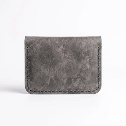 Minimalist Card Holder — Crazy Horse Leather, 4 Card Slots, Diagonal Pocket Design | Slate Grey