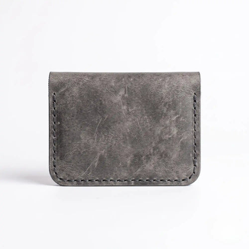 Minimalist Card Holder — Crazy Horse Leather, 4 Card Slots, Diagonal Pocket Design | Slate Grey