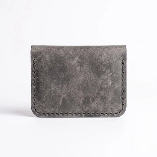 Minimalist Card Holder — Crazy Horse Leather, 4 Card Slots, Diagonal Pocket Design | Slate Grey