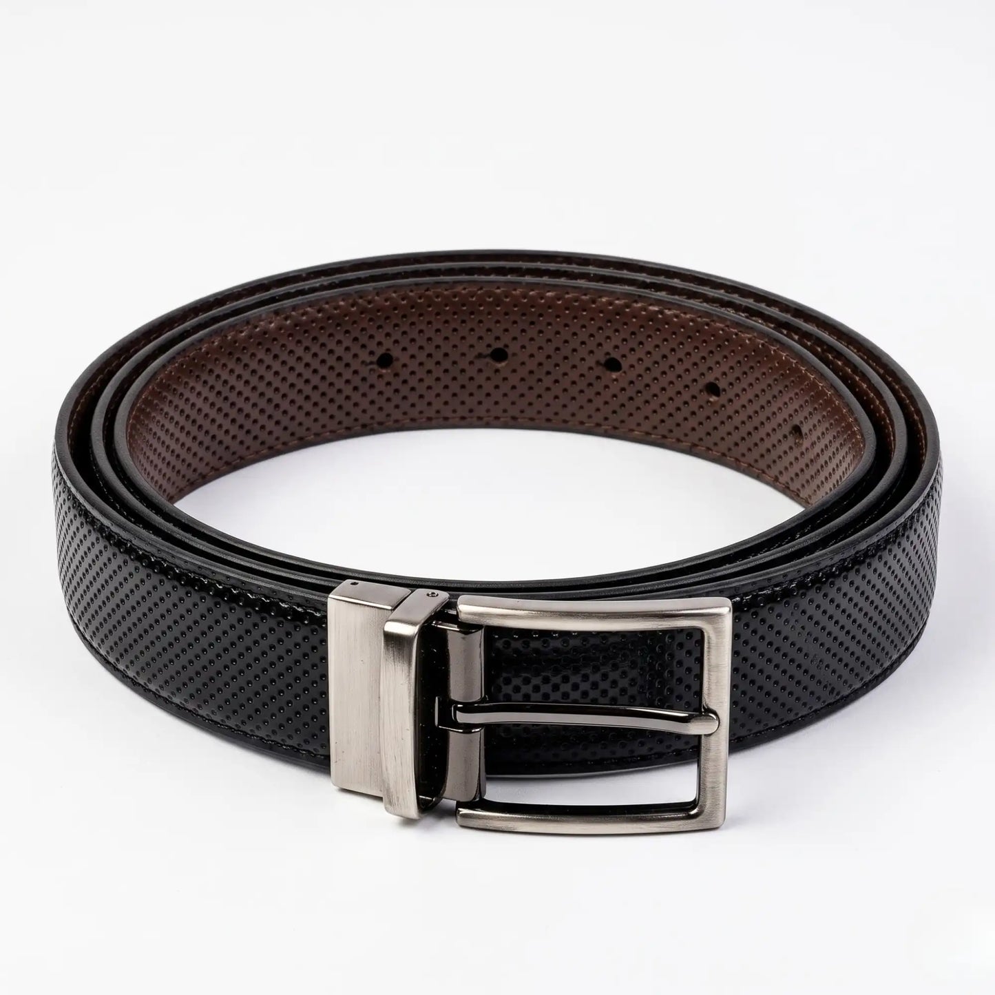 Reversible Perforated Leather Belt — 2-in-1 Black & Brown