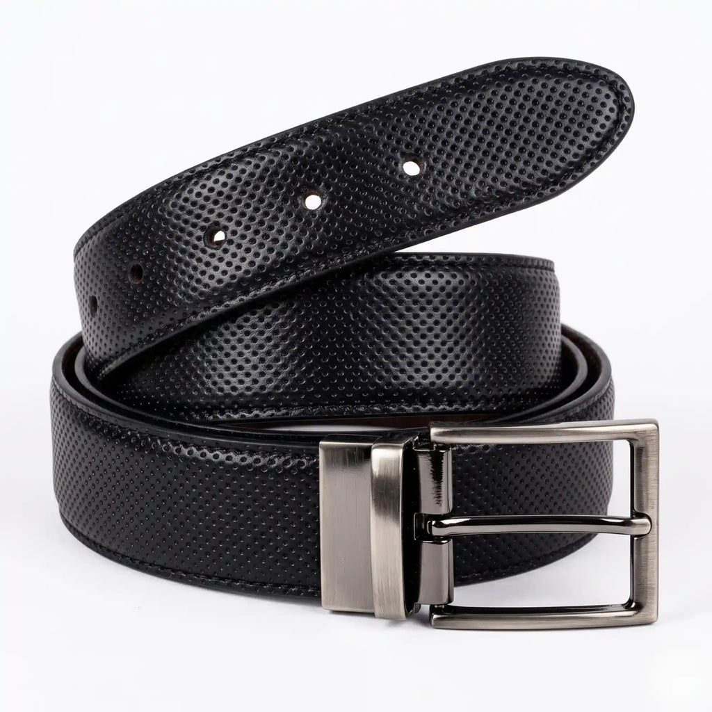 Reversible Perforated Leather Belt — 2-in-1 Black & Brown