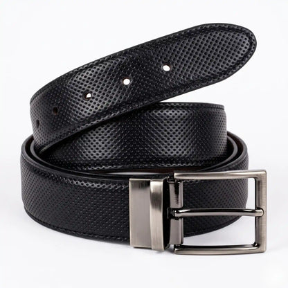 Reversible Perforated Leather Belt — 2-in-1 Black & Brown