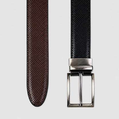 Reversible Perforated Leather Belt — 2-in-1 Black & Brown