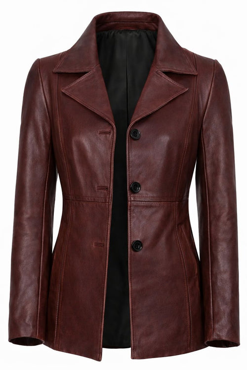 Women’s Lambskin Leather Long Jacket – Elegant Zip-Up Slim Fit Trench Style Coat