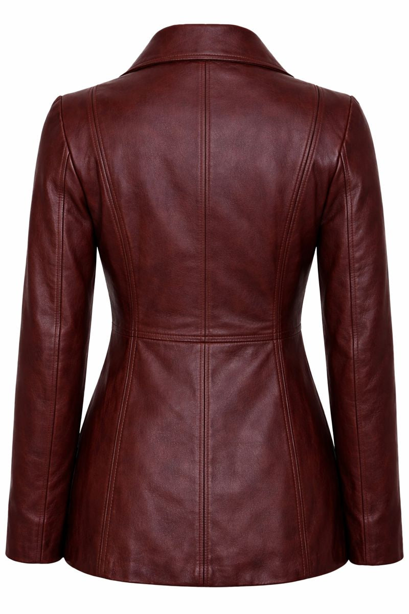 Women’s Lambskin Leather Long Jacket – Elegant Zip-Up Slim Fit Trench Style Coat