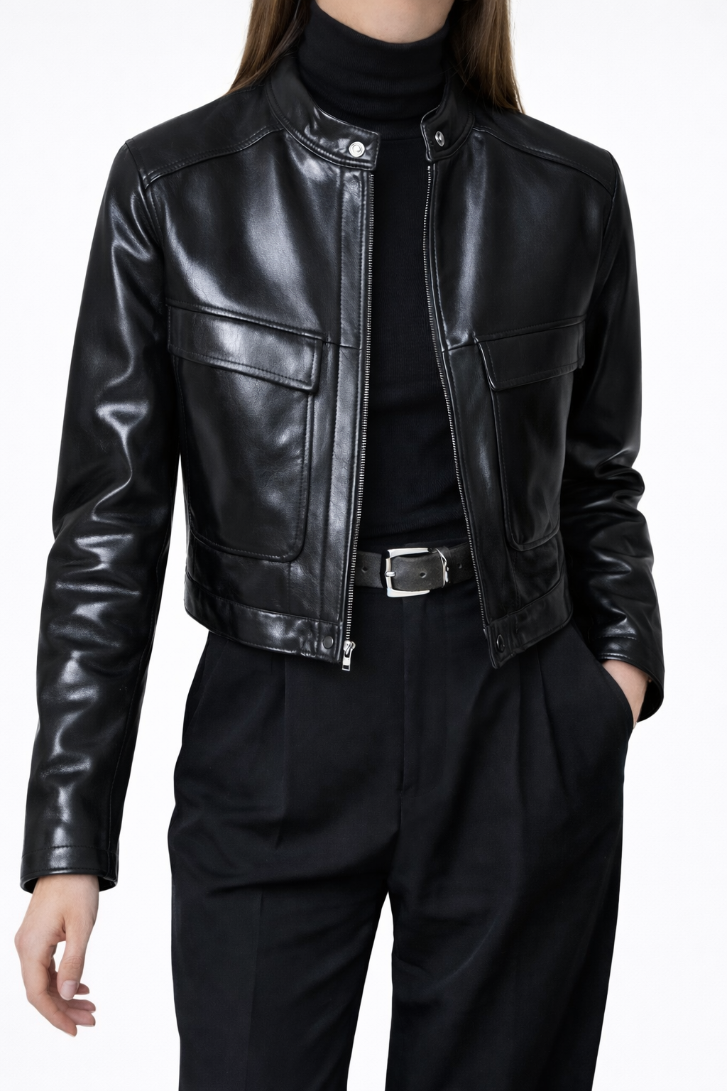Women’s Cow Leather Biker Jacket – Asymmetrical Zip Closure Moto Style Slim Fit