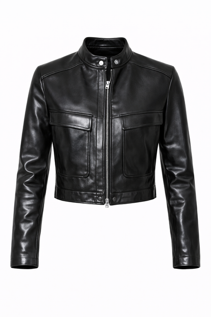 Women’s Cow Leather Biker Jacket – Asymmetrical Zip Closure Moto Style Slim Fit