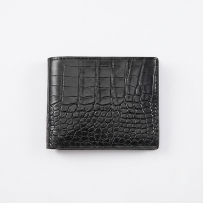 Croc-Embossed Leather Bifold Wallet — Men's, Black & Brown