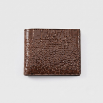 Croc-Embossed Leather Bifold Wallet — Men's, Black & Brown