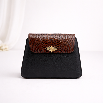 Ladies Leather Hand & Shoulder Bag – Crocodile Flap Design with Butterfly Button Zip Closure