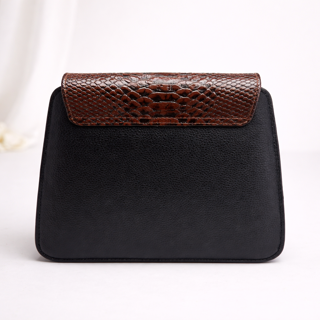 Ladies Leather Hand & Shoulder Bag – Crocodile Flap Design with Butterfly Button Zip Closure